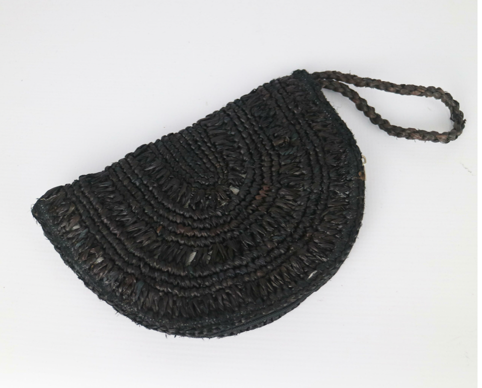 Crochet Raffia Wristlet- Black