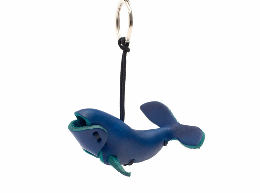 Leather Whale Keychain- Aqua