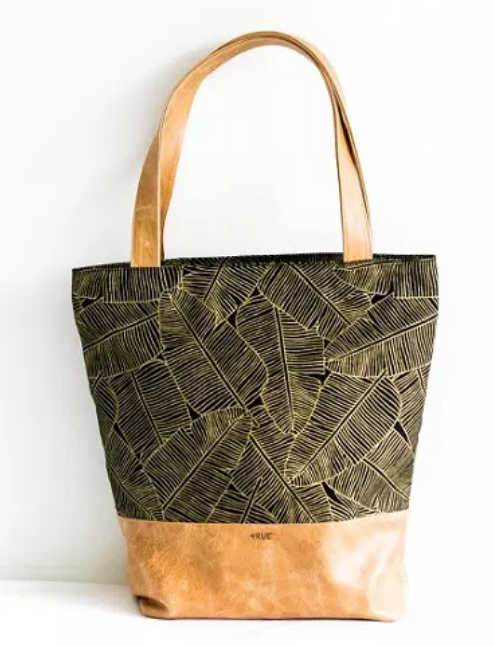 Gold and Black Tote Bag in Canvas and Leather, 2018, signed by